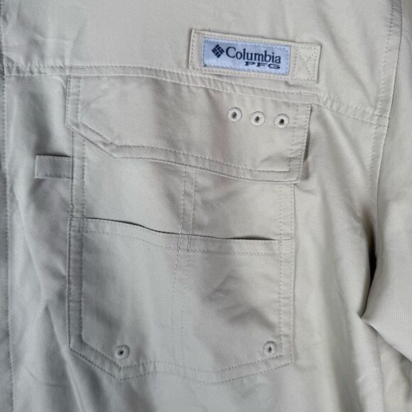 Columbia Mens XL Button Front PFG Blood N Guts Fishing Shirt Tan Omni Shield - Picture 5 of 8